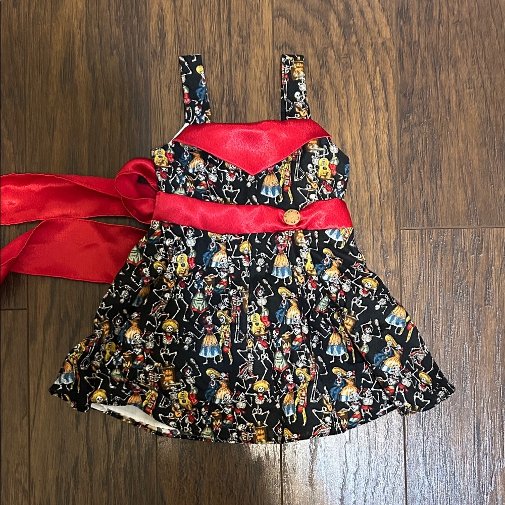 Kids Skeleton Print Dress with Red Accents